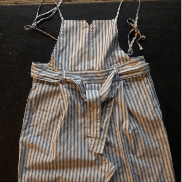 Free People] Blue White strips Belted Overall Jumpsuit - Picture 10 of 16